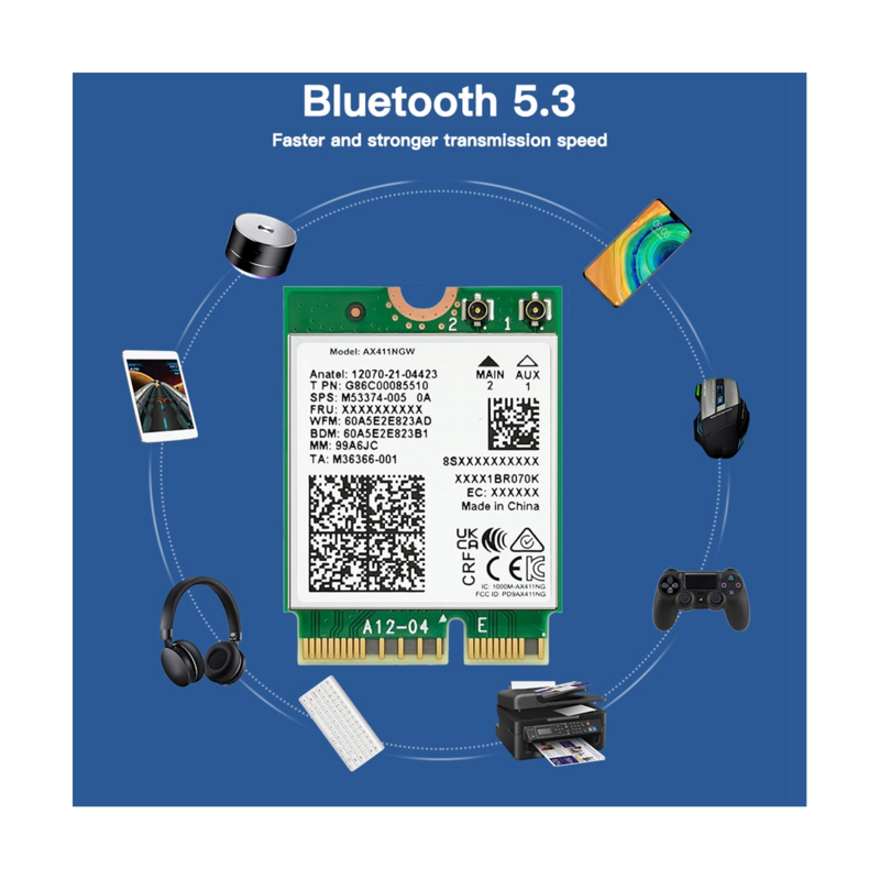Adaptateur réseau pour ordinateur portable et PC Windows 10/11-64Bit, carte WiFi Intel AX411 6E CNVio2 Bluetooth 5.3 Leicrer and 5374Mbps