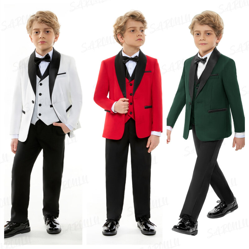 Conjunto de traje inteligente de 4 piezas para niños, esmoquin Formal ajustado, Blazer, chaleco, pantalones con pajarita, entrega rápida