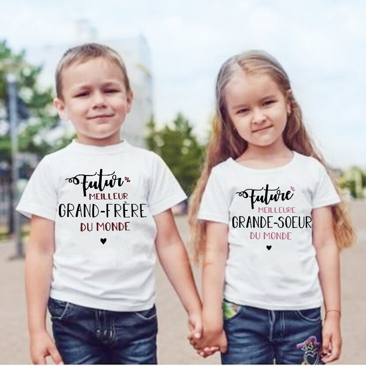 Camiseta del futuro hermano/hermana en el mundo para niños, anuncio de bebé, camiseta de embarazo para niños, ropa de verano para niños y niñas, regalos