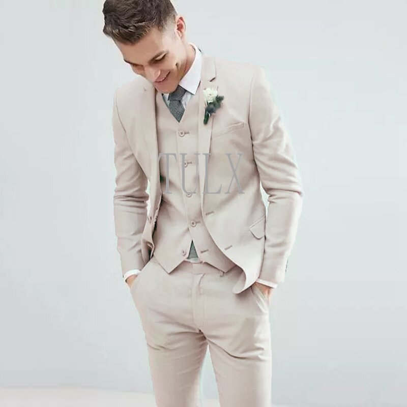 แสงสีเขียวผู้ชายชุดแต่งงาน Tuxedos Notch Lapel แฟชั่นเจ้าบ่าวสวมใส่อย่างเป็นทางการ Slim Fit Blazer Jacket + กางเกง + เสื้อกั๊กเครื่องแต่งกาย Homme