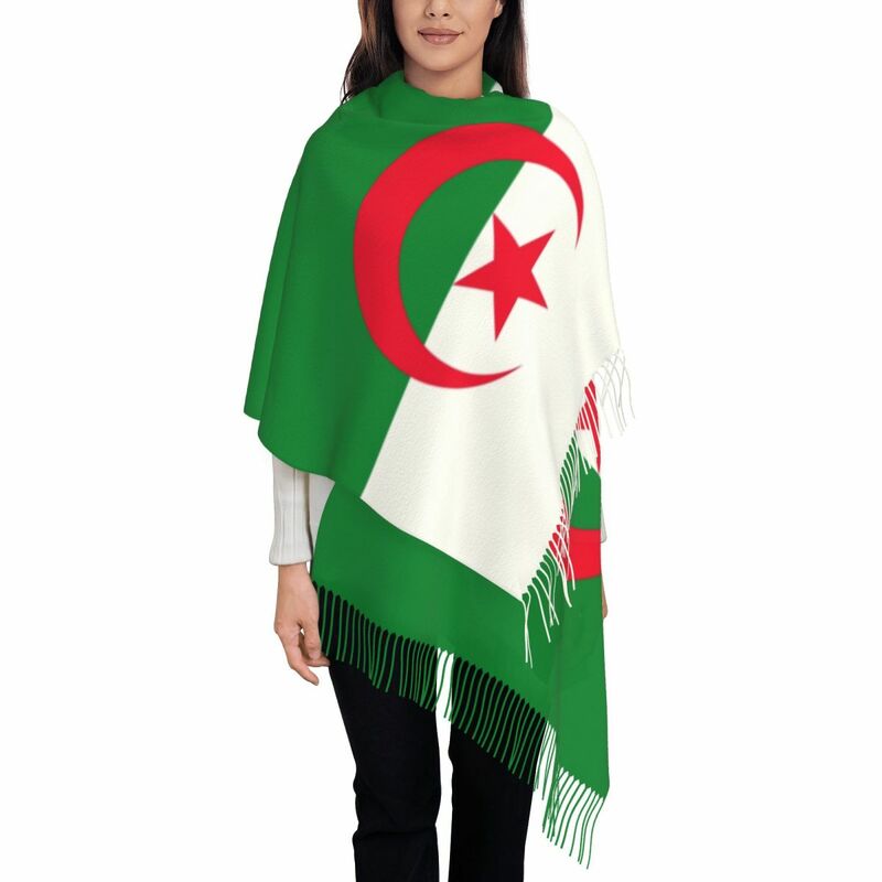 Bufandas con Bandera de Argelia para mujer, chal grueso y cálido de invierno con borlas