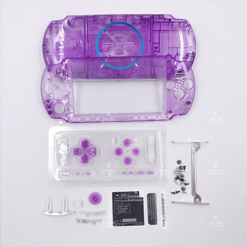 Carcasa de cristal transparente de colores para consola de juegos PSP3000 PSP 3000 3004, carcasa completa de repuesto con kit de botones