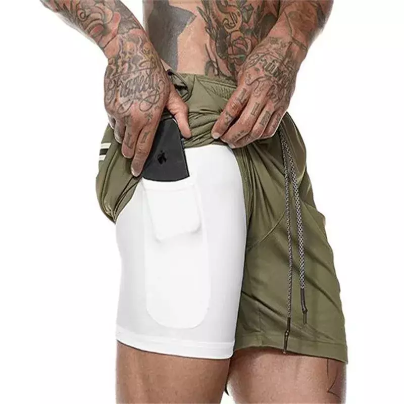 Pantalones cortos de camuflaje para hombre, Shorts deportivos 2 en 1 de secado rápido para entrenamiento, gimnasio, Fitness, trotar, transpirables, 2023