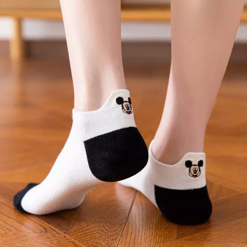 С Микки Маусом каблук вышитые полосатые носки с принтом на весну-лето дышащие хлопковые носки для девочек, носки в стиле Харадзюку Стиль