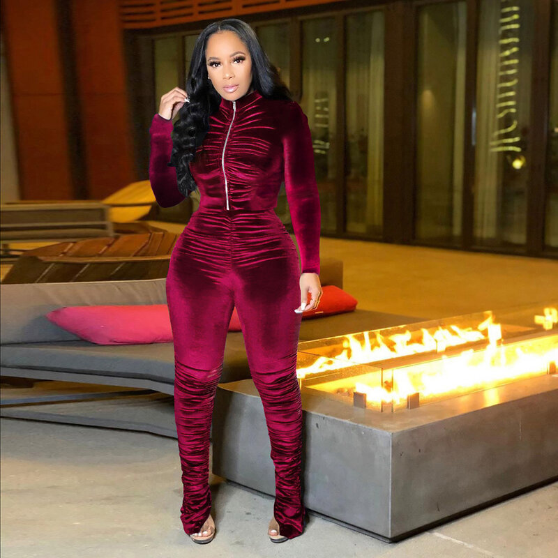 Women Tracksuit Fall Winter Casual Velvet Pleated Sweat Pants And Hoodie Set Sweatsuit 2 Piece Workout Women Jogger Sets Outfits