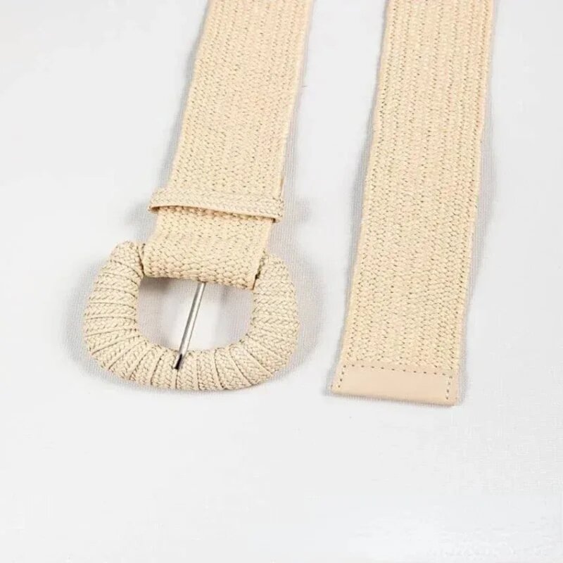 حزام عريض عشب بوهيمي PP ، أحزمة مشبك دبوس أحادية اللون ، حزام خصر مضفر