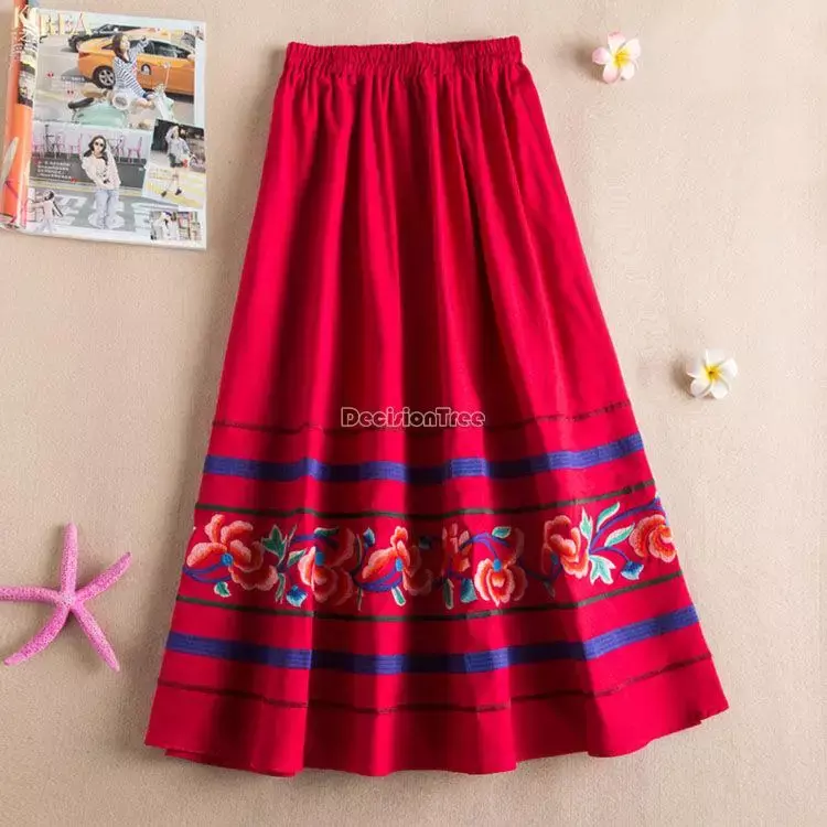 Falda de estilo étnico chino para mujer, falda holgada de algodón con bordado vintage, elegante, para otoño e invierno, g978, 2023