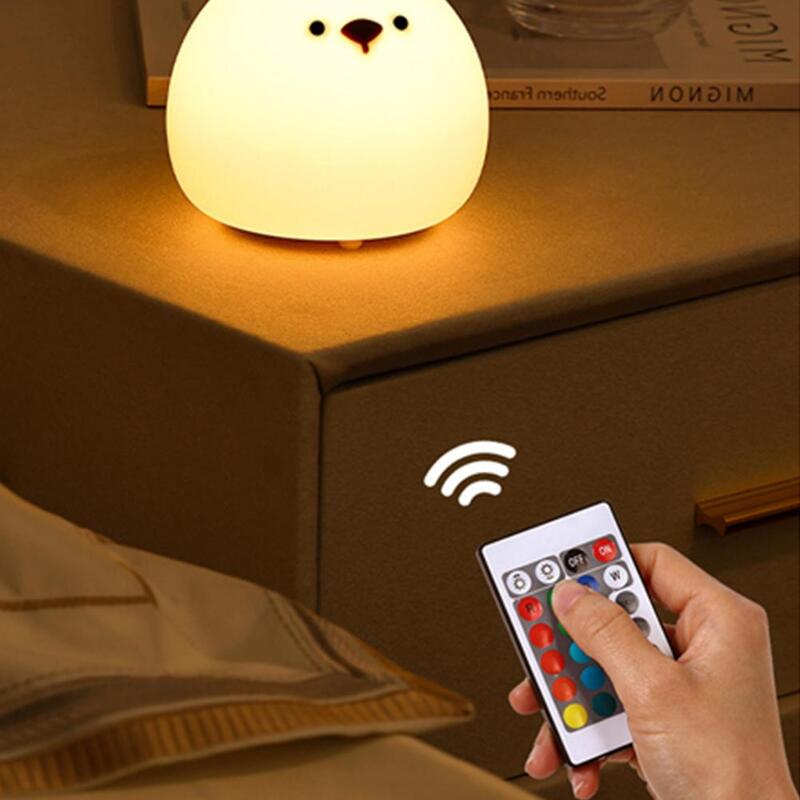 YOUZI-Lámpara de dormir de silicona suave con luz nocturna de oso, recargable por Usb, táctil, colorida, para dormitorio de niños