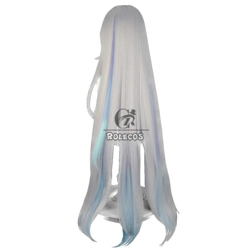 ROLECOS Genshin Impact Skirk Cosplay Wigs Skirk 105cm Long Straight Grey Mixed Blue Wig Heat Resistant Synthetic Hair