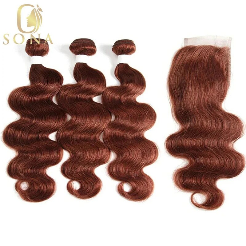 Extensiones de cabello humano brasileño, mechones con cierre transparente 4x4, Color 33 #3, marrón, 13x4, Remy, 100%, 3/4