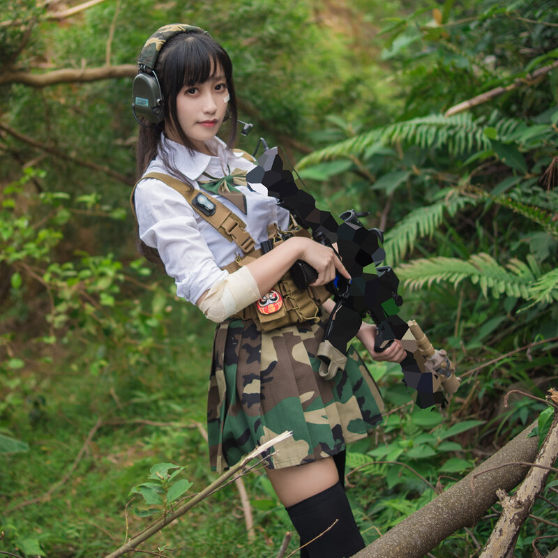 Saia Uniforme Jk de Camuflagem feminina, Estilo Ventilador Militar, saia plissada tática, Coringa verde do exército único na moda, uniforme escolar
