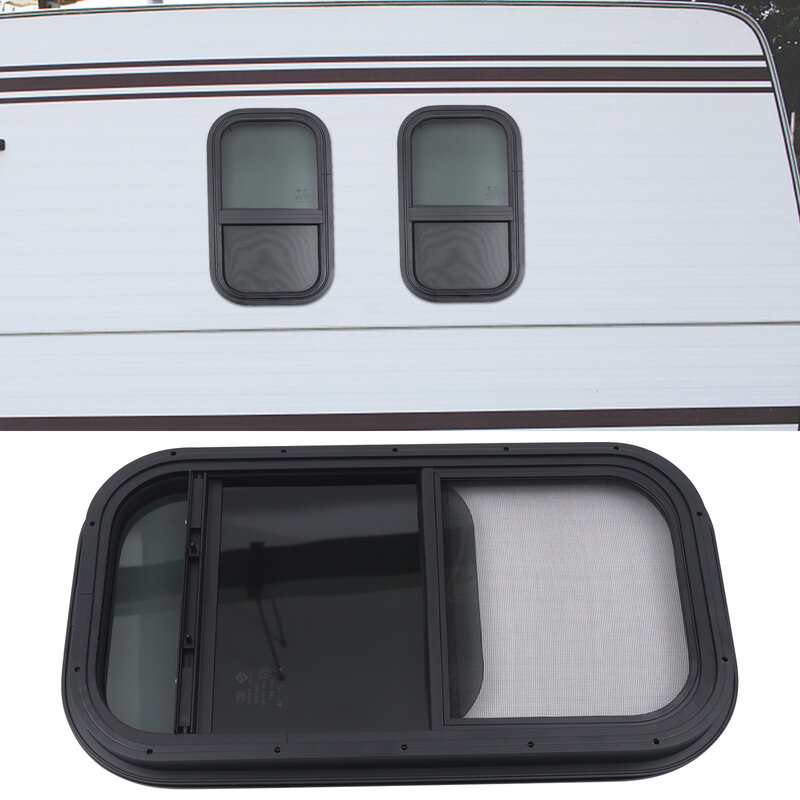 Janela deslizante vertical RV, janela de acampamento preta, 12 "x 22"