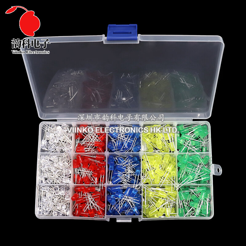 Diodos emissores de luz LED, Electronics Kit Box, sortidas Kit, branco, verde, vermelho, azul, amarelo, laranja, 3mm, 5mm, F3, F5