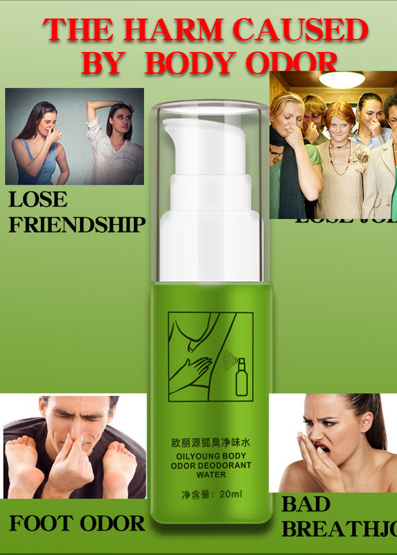 Spray desodorante para odor corporal, Desodorante duradouro para axilas e pés, Desodorante, Elimine o mau cheiro, antitranspirantes, 20ml