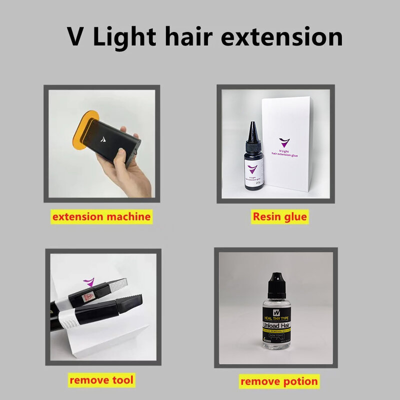 V-Light Tecnologia Hair Extension Machine Set, branco Kit De Ferramentas De Extensão, cola De Extensão