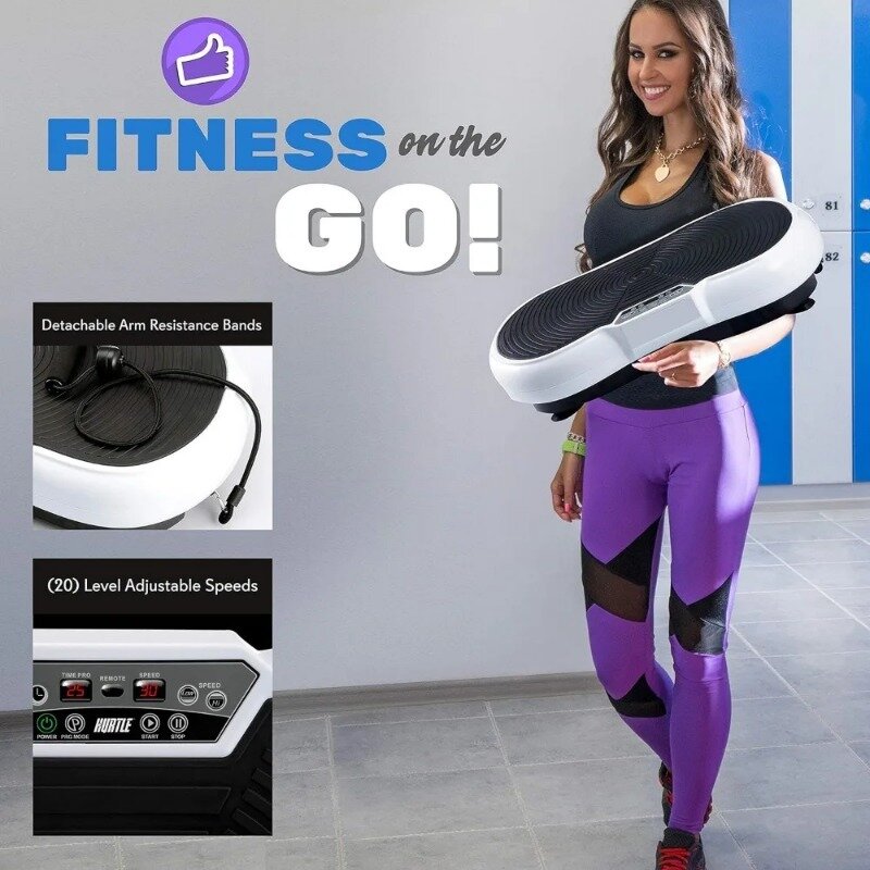 Hurtle Fitness Vibration Platform Workout Machine | Exercise Equipment for Home | Remote Control & Balance Straps Included