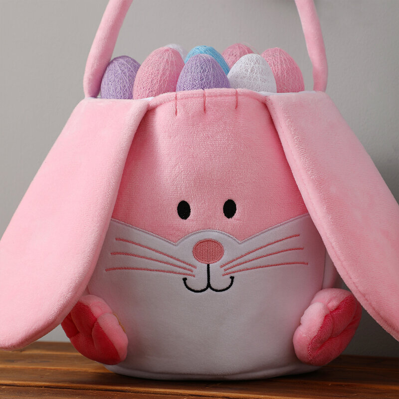 Easter Cartoon Bunny Ears Bucket Bag for Kids, Egg Handbag, Happy Easter Day, Candy Package Gift