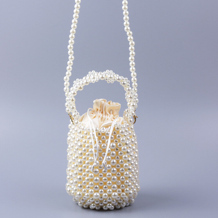 Handmade Beaded Woven Round Bracelet Bag 2022 New Color Pearl Bag Fashion Messenger Shoulder Handbag Female Designer Handbag