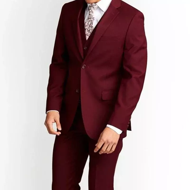 Terno casual inteligente vermelho masculino, blazer slim fit de negócio personalizado, conjunto de 3 peças, jaqueta, colete, traje de calças, alta qualidade, moda