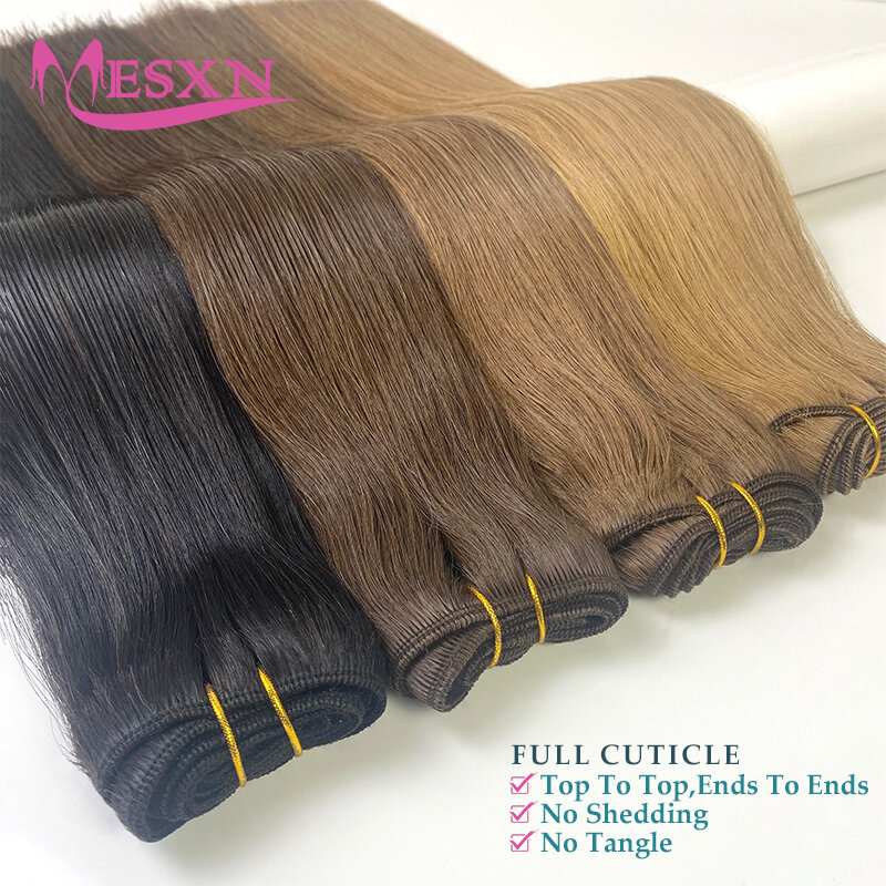 MESXN extensiones de mechones de cabello humano, trama de cabello humano Real, mechones de tejido liso Natural, 50g, 14 "-24", negro, marrón, Rubio