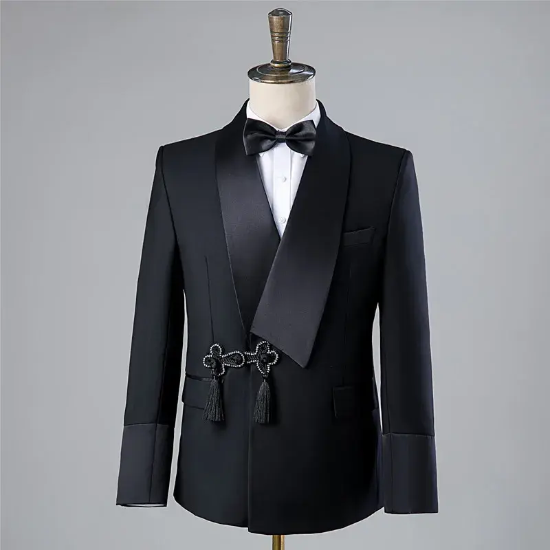 p3043 Suit buckle retro dress green fruit collar men's Chinese style