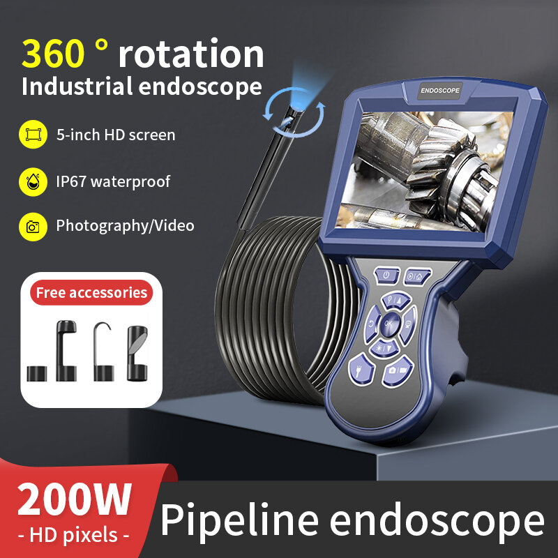 HD 200W IP-Bildschirm 360 ° drehen Industrie rohr Endoskop Kamera Doppel objektiv Inspektion Auto Motor Endoskop Mini-Kamera wasserdicht