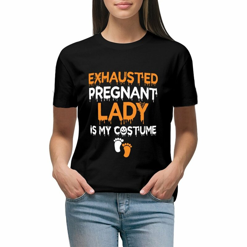 Uitgeputte Zwangere Dame Is Mijn Kostuum Halloween Zwangerschap Cadeau T-Shirt Dame Kleding Dierenprint Shirt Voor Meisjes T-Shirt Vrouwen