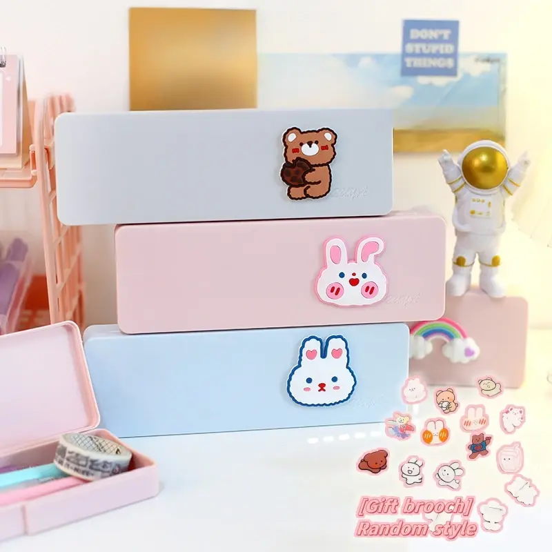 1 Pc Candy Color Pencil Case Cute Cartoon Decor Pencil Case Kawaii  Portable Girl Stationery Storage Box  Kids School Supplies