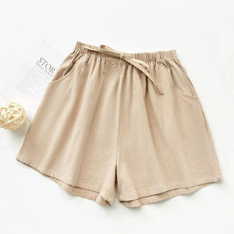 2024 Casual Women Cotton shorts Summer Casual Solid Cotton Linen shorts high waist loose shorts for girls Soft female shorts