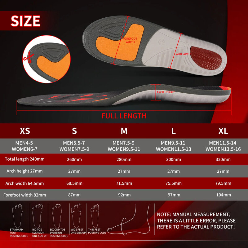 Sport Insoles Arch Support Flat Feet Men Women Running Athletic Inserts Relieve Heel Pain Shock Absorption Elasticity Force