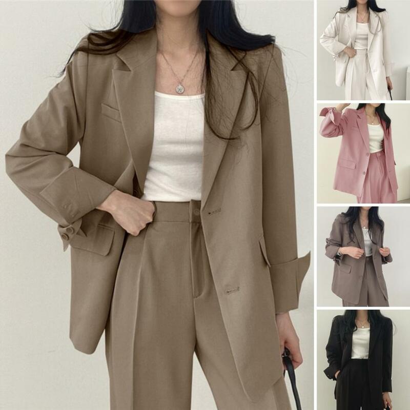 Abrigo sencillo de Color liso para mujer, ropa de trabajo elegante, solapa holgada con bolsillos de solapa para primavera y otoño