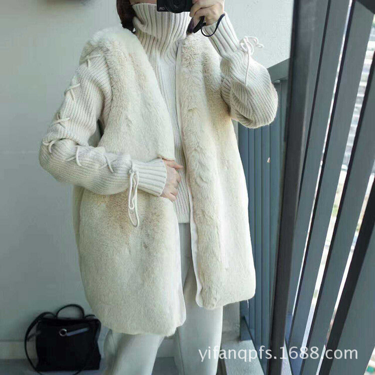 새로운 한국 버전 가을과 겨울 모조 토끼 플러시 모피 조끼, 중간 및 긴 숙녀 슬림 모피 조끼 코트
