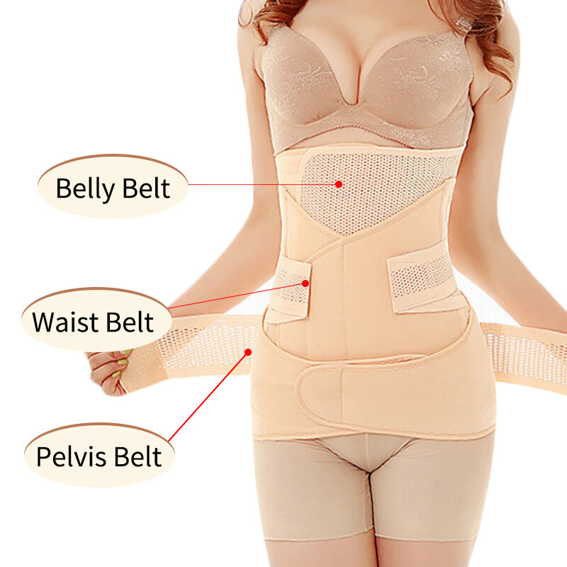 Soporte posparto 3 en 1 para recuperación del vientre, cinturón de Pelvis, moldeador de cuerpo, faja Postnatal, banda de cintura de maternidad