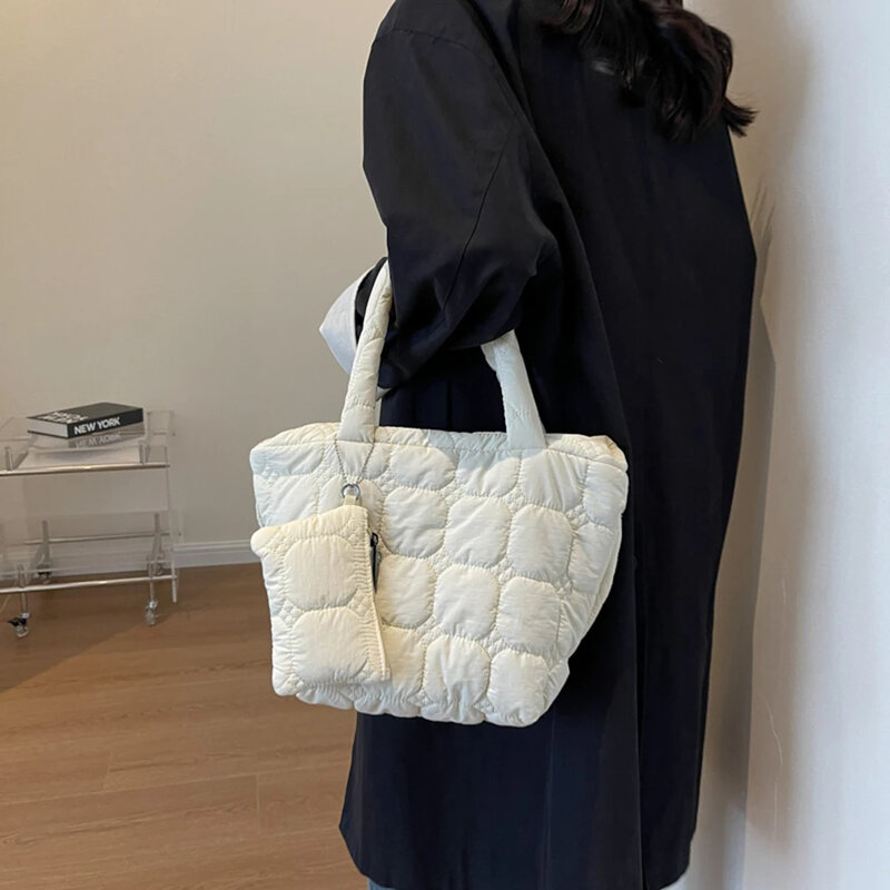 ISKYBOB-Bolsa de compras de grande capacidade para mulheres, sacola macia, viagem de inverno, bolsa de luxo com bolsa pequena, 2024