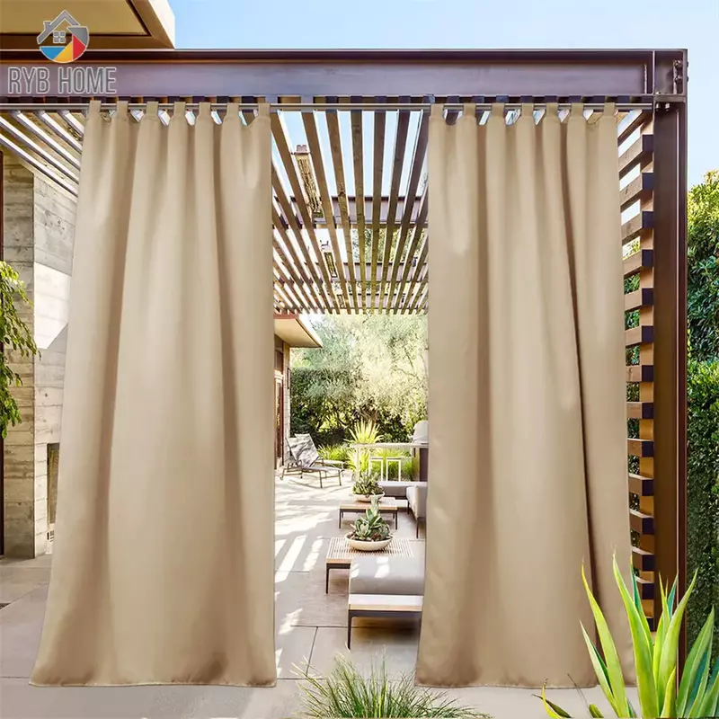 RYB HOME Outdoor Windows Blackout Waterproof Grommet Top Fashion Design Curtain Drape for Outdoor Yard&Patio&Garden&Beach