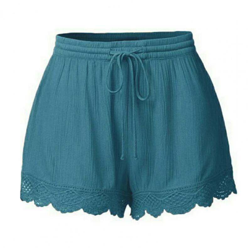 Pantalones cortos informales para mujer, Shorts elegantes con borde de encaje, con cordón elástico, cintura alta, plisado, holgado, Verano