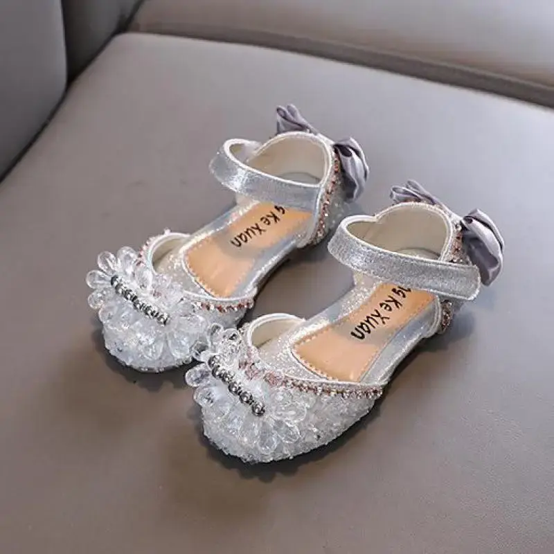 Zapatos planos de Princesa con diamantes de imitación para niñas, sandalias de fiesta para niños, sandalias de lentejuelas para estudiantes, H969