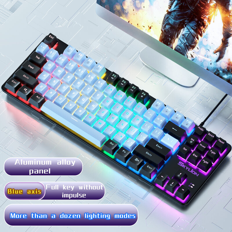 Skylion h87 kabel gebundene mechanische Tastatur 10 Arten von farbenfrohen Beleuchtungs spielen und Büros für Microsoft Windows und Apple iOS-System