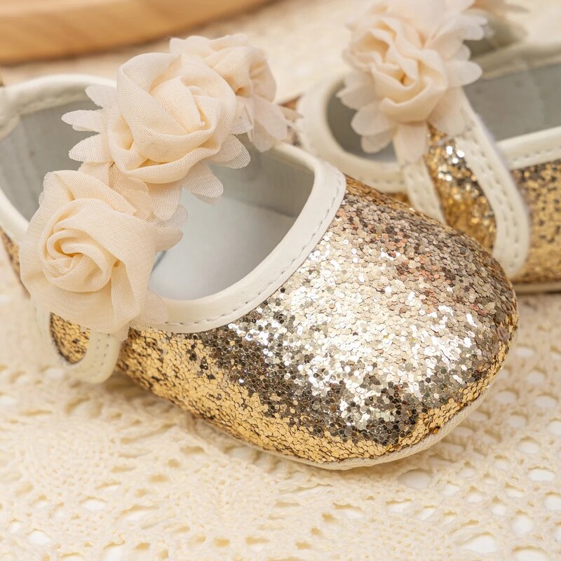 Baby Girl Shoes Party Cotton Bottom Non-slip Bling Newborns Infant Crib First Walkers Toddler Baby Shoes Flower Lace