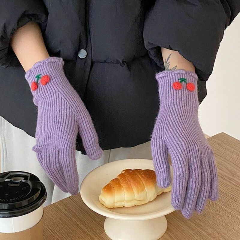 Thick Knitted Gloves Sweet Elastic Full Finger Arm Warmers Winter Warm Soild Color Touch Screen Mittens