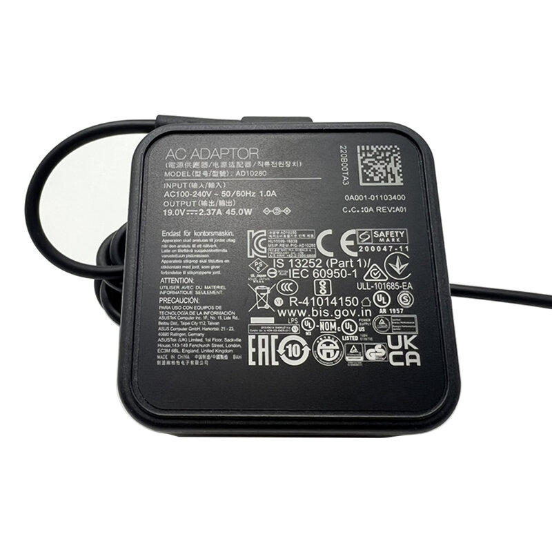 Adaptador AC para ASUS Laptop Carregador de Alimentação, AD10280, 19V, 2.37A, 45W, 4.5x3.0mm, ADP-45ZE B