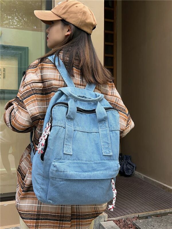 Простой повседневный женский рюкзак в Корейском стиле из джинсовой ткани в стиле ретро, модные вместительные школьные сумки в стиле Харадзюку для колледжа