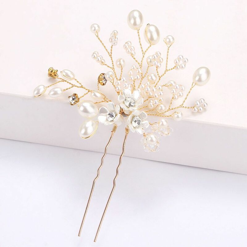 Tool Fashion Women Hair Clip Metal Romance Birthday Party Flower Crystal Pearl Floral Hairpin Bride Head Piece U-shaped