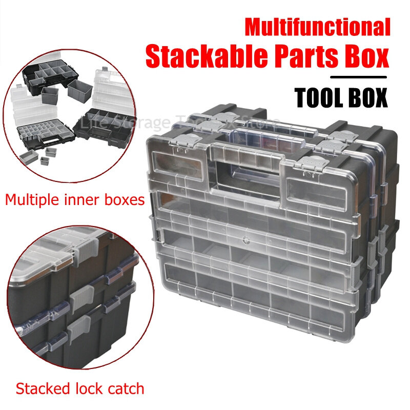 Kotak perangkat keras, set bagian Organizer alat sekrup kotak penyimpanan bagian kompartemen kotak pengatur baut