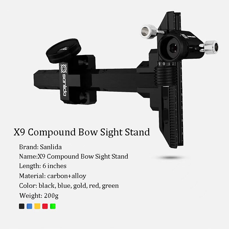 Sanlida-Archery Composto Bow Sight Stand, Carbono e Liga, Objectivo Âmbito Stand, Alvo mão direita, Tiro Acessórios, X9, 6"