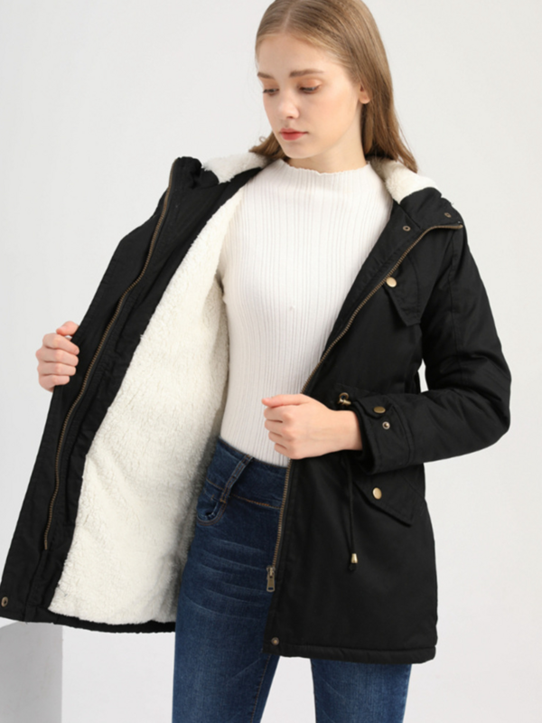 Women's Cotton Hooded Drawstring Long Down Jacket, Harajuku Top, Tunic Coat, Thick Coat, Winter, New, 2023