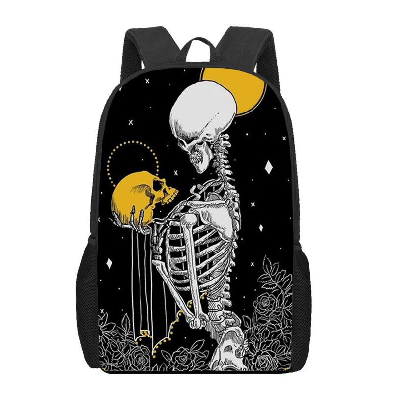 Death Tarot Mochila de crânio impressa para crianças, bolsa para laptop casual, mochila de ombro para adolescentes, meninas e meninos