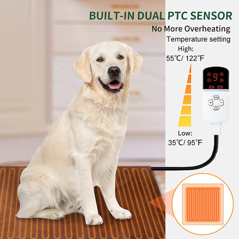 Cão ajustável aquecimento elétrico Pad, temperatura impermeável Mat com temporizador, Pet Sleeping Supplies, Novo