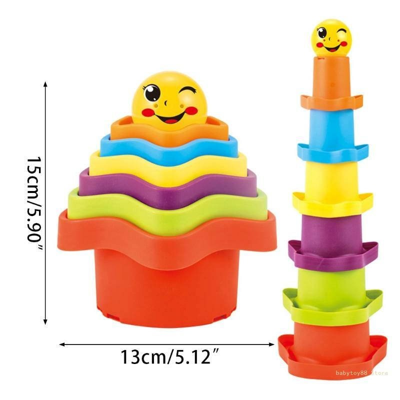 Y4UD مجموعة طاولة الأطفال التفاعلية ألعاب أكواب ملونة مكدسة لمستلزمات الأطفال الرضع