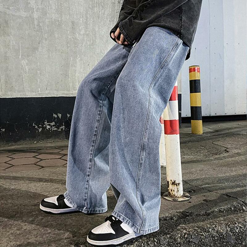 Stylish Summer Jeans Straight Match Top Colorfast Deep Crotch Men Trousers